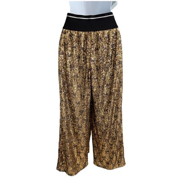 PINKO Pinko Palazzo Pants With Sequins Color Gold Size 40 IT USA 4 - Picture 3 of 7